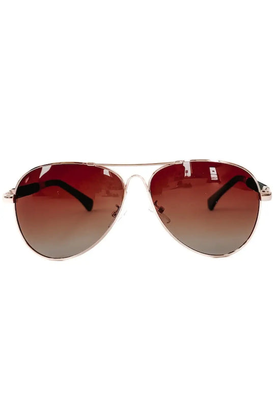 Rebecca Round Aviator Sunglasses - Brown Lens/Gold Frame - Sunglasses