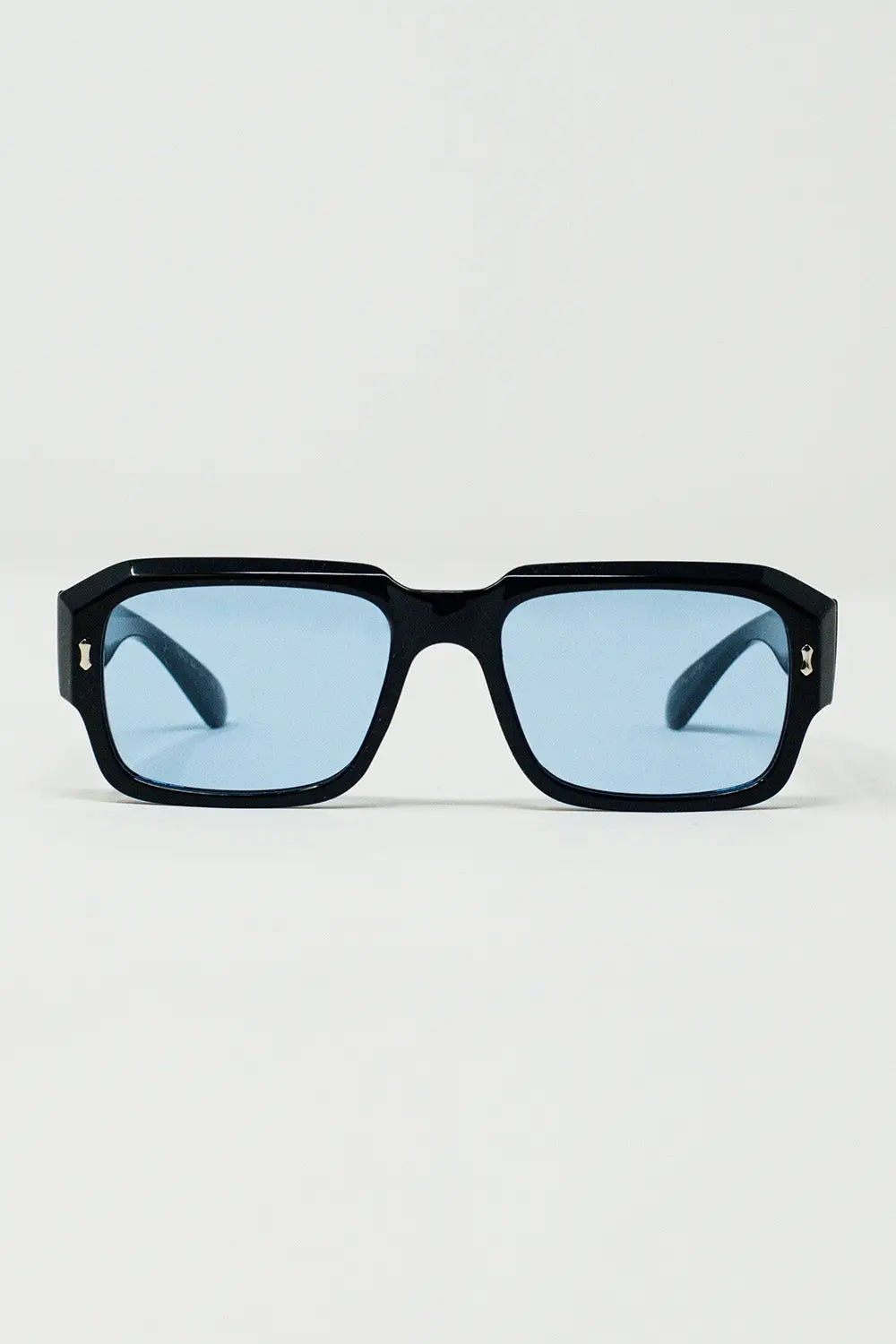 Q2 Rectangular Black Frame Sunglasses With Blue Lenses