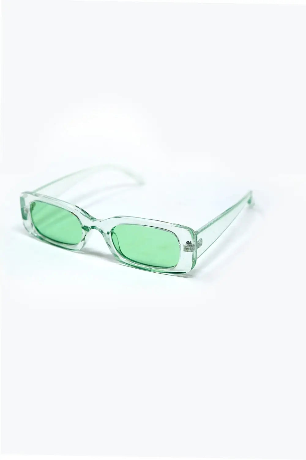 Rectangular Green Transparent Sunglasses with Green Smoke Lenses - One Size / Green