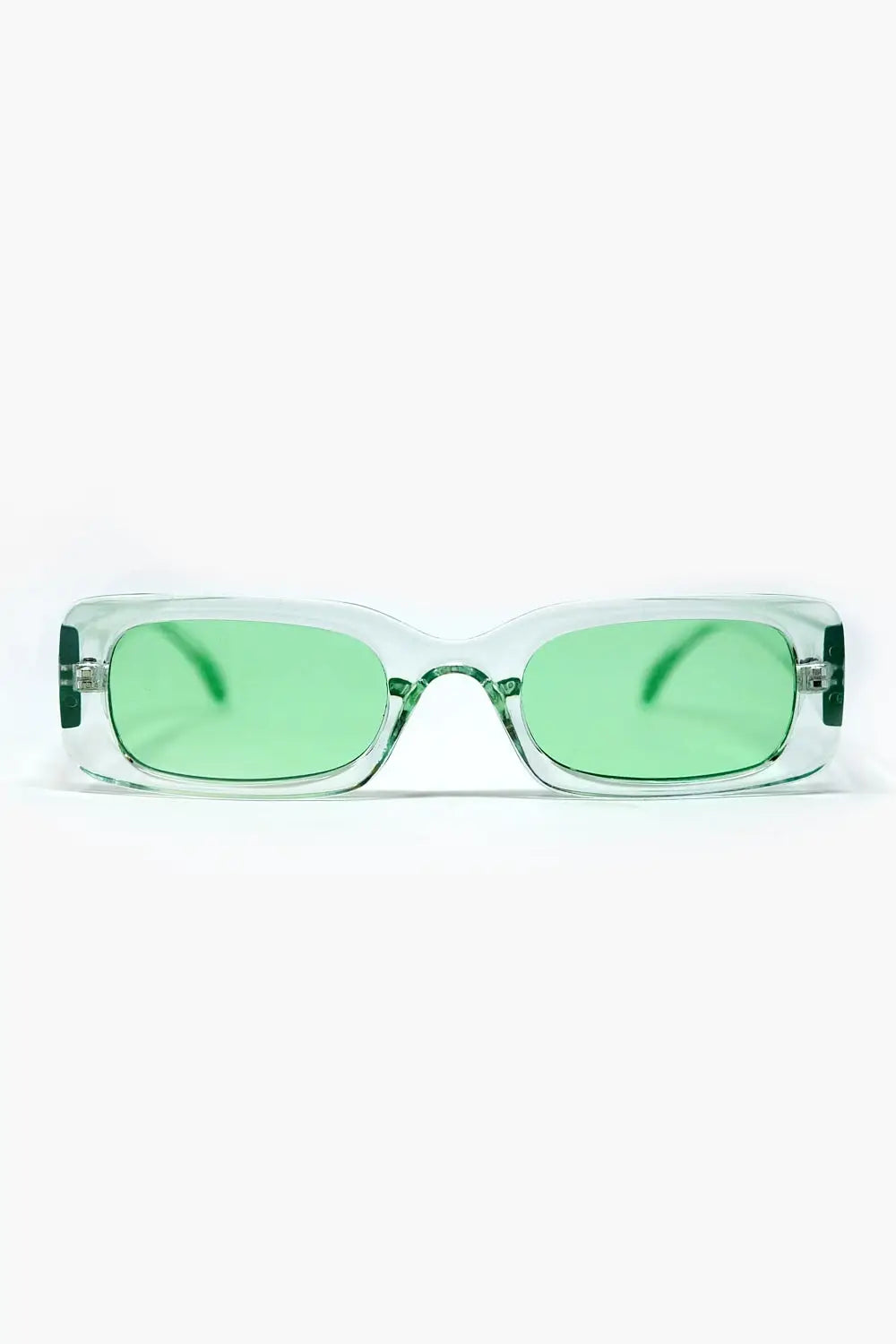 Q2 Rectangular Green Transparent Sunglasses with Green Smoke Lenses