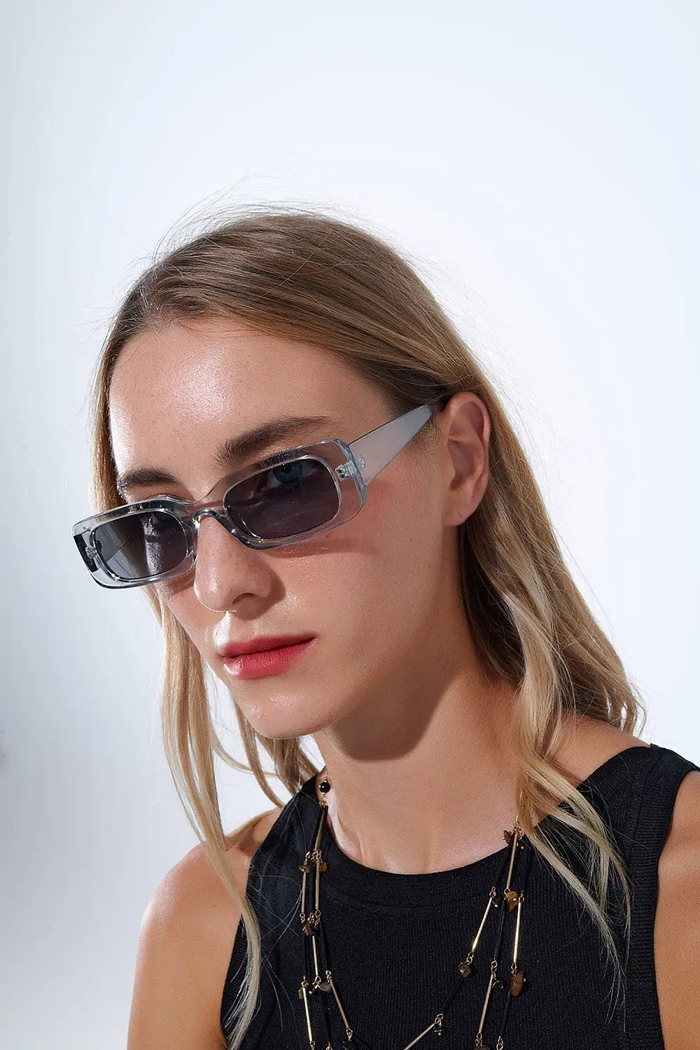 Rectangular Grey Transparent Sunglasses with Dark Smoke Lenses - One Size / Grey