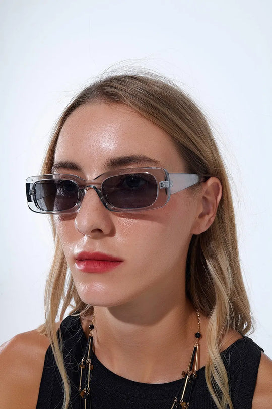 Rectangular Grey Transparent Sunglasses with Dark Smoke Lenses - One Size / Grey