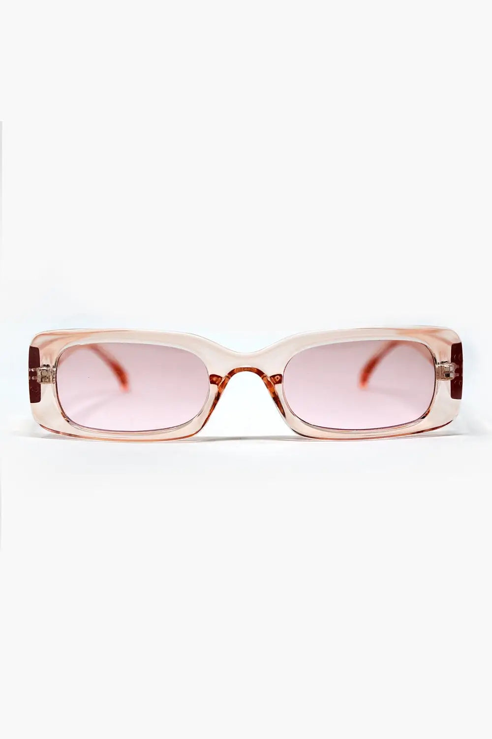 Q2 Rectangular Pink Transparent Sunglasses with pink Smoke Lenses