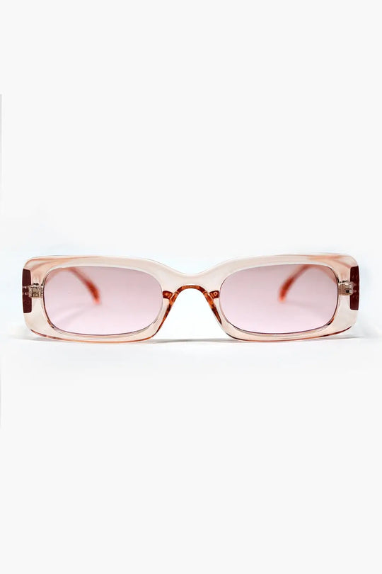 Q2 Rectangular Pink Transparent Sunglasses with pink Smoke Lenses