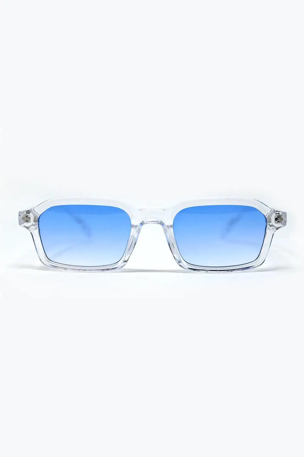 Q2 Rectangular Thick Acetate Clear Frame Sunglasses  With blue Smoke Lense