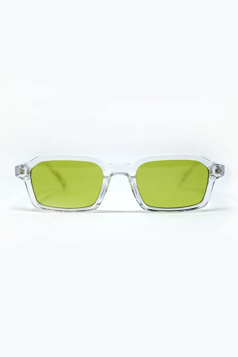 Q2 Rectangular Thick Acetate Clear Frame Sunglasses  With Green Smoke Lense