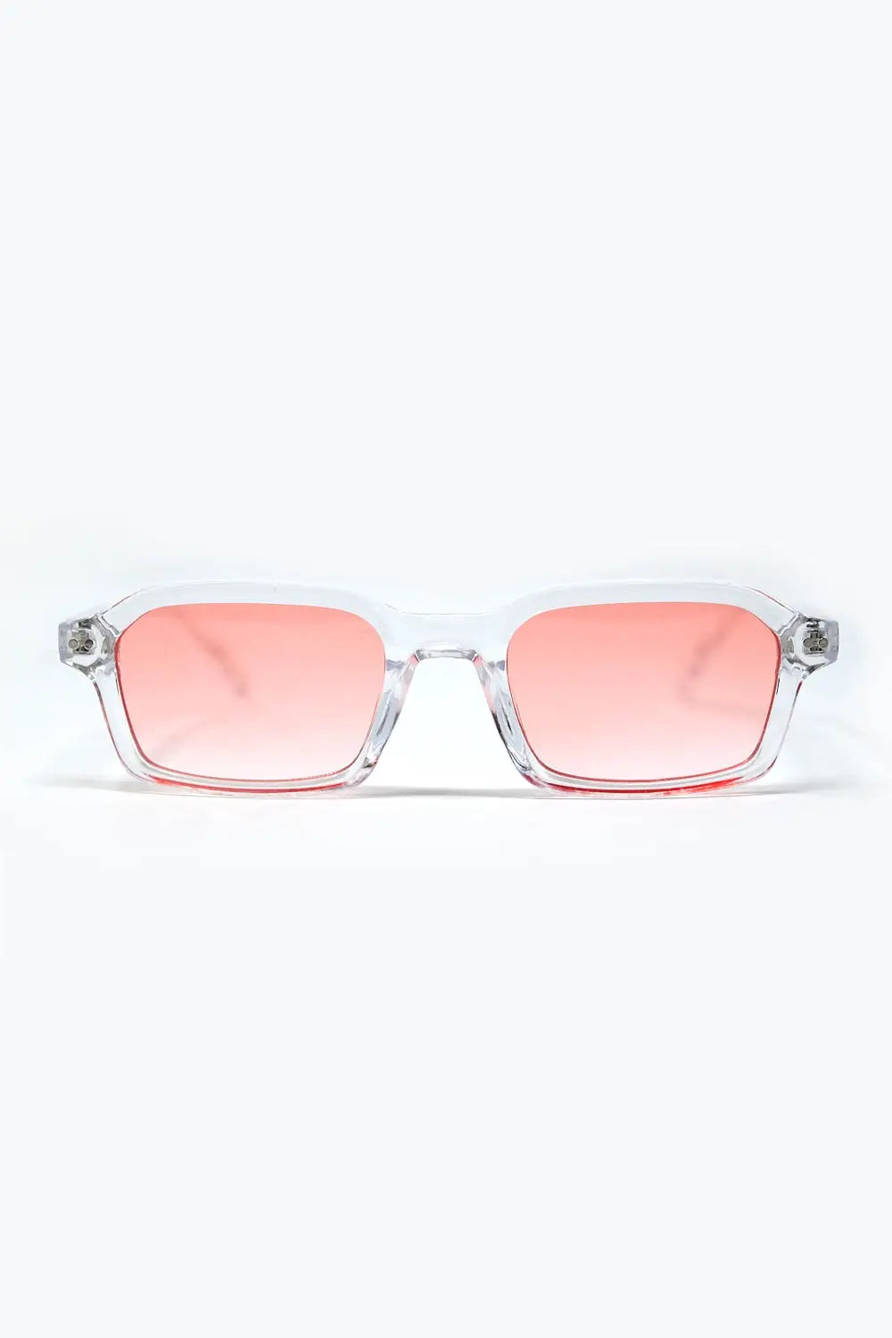 Q2 Rectangular Thick Acetate Clear Frame Sunglasses  With Peach Smoke Lense