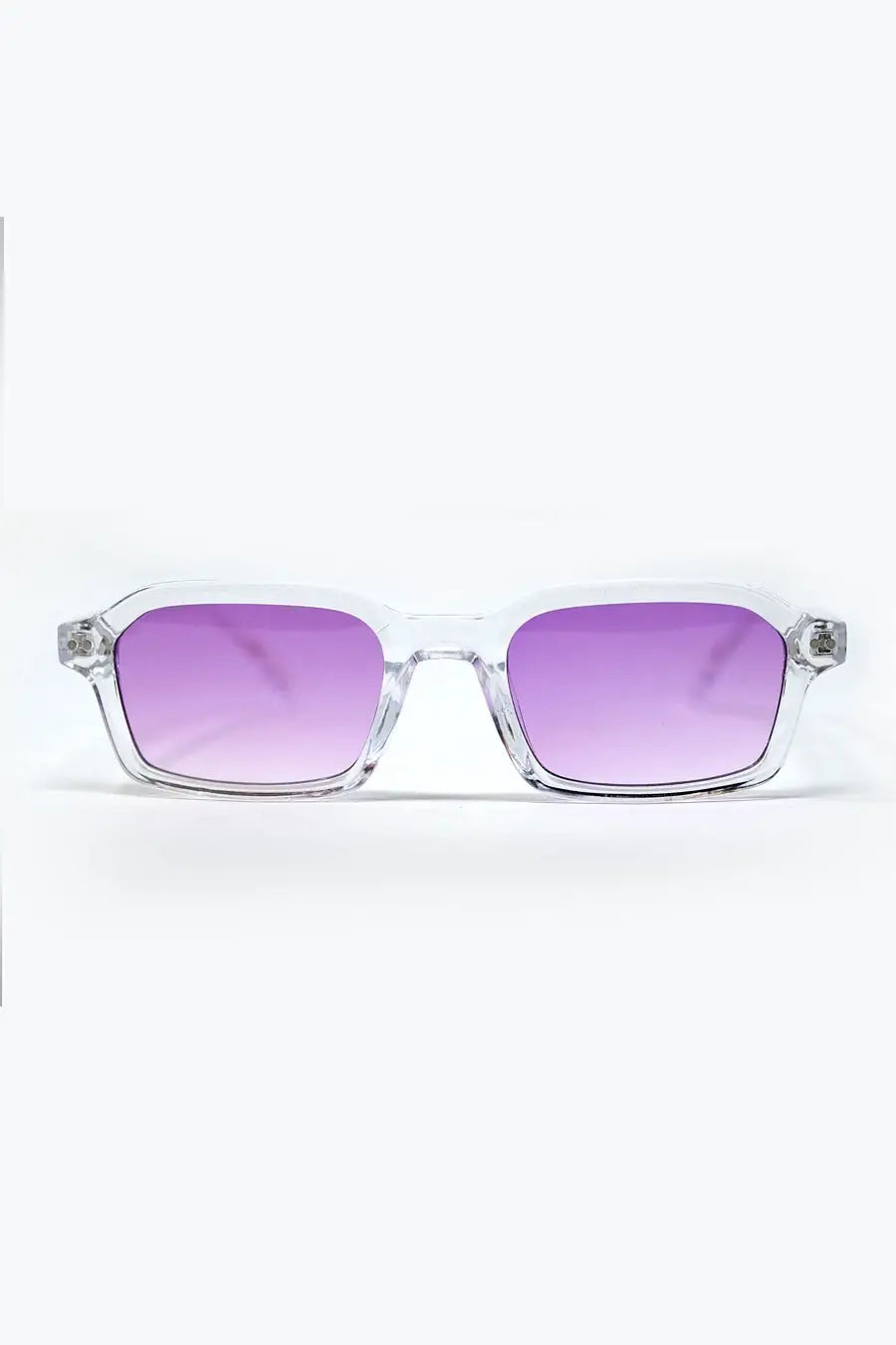Rectangular Thick Acetate Clear Frame Sunglasses With Purple Smoke Lense - One Size / Purple