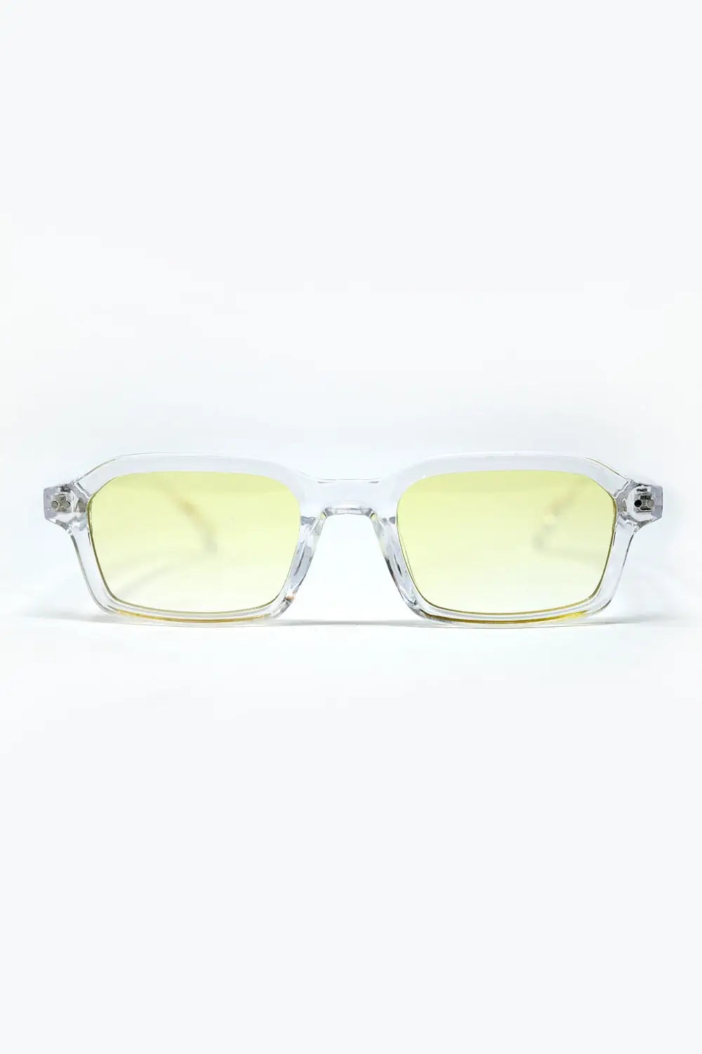 Q2 Rectangular Thick Acetate Clear Frame Sunglasses  With Yellow Smoke Lense