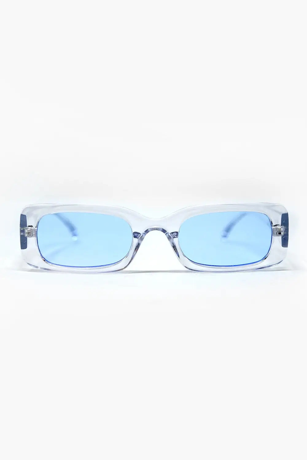 Rectangular Transparent Sunglasses with blue Smoke Lenses - One Size / Blue
