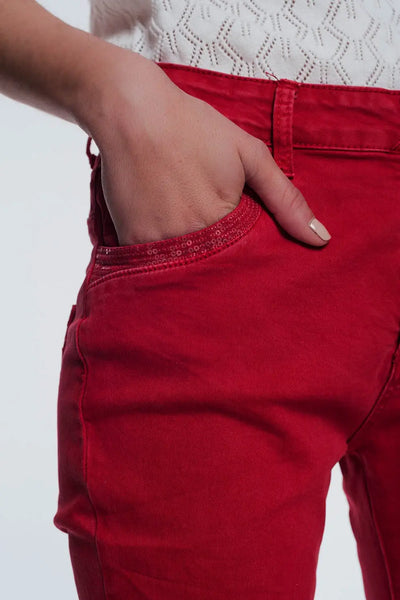 red boyfriend jeans with button closure - Jeans