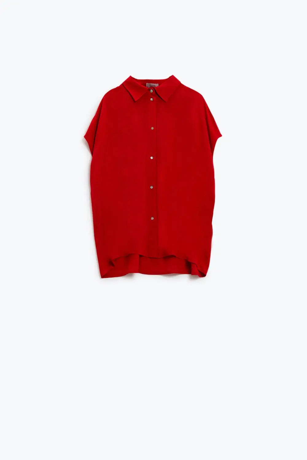Red Button Up Blouse With Polo Collar - Shirts