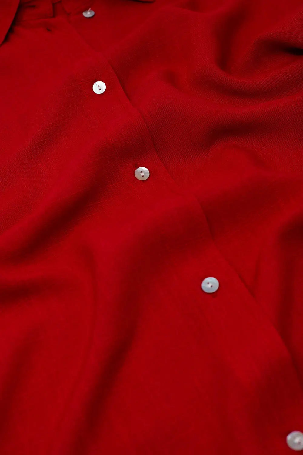 Red Button Up Blouse With Polo Collar - Shirts