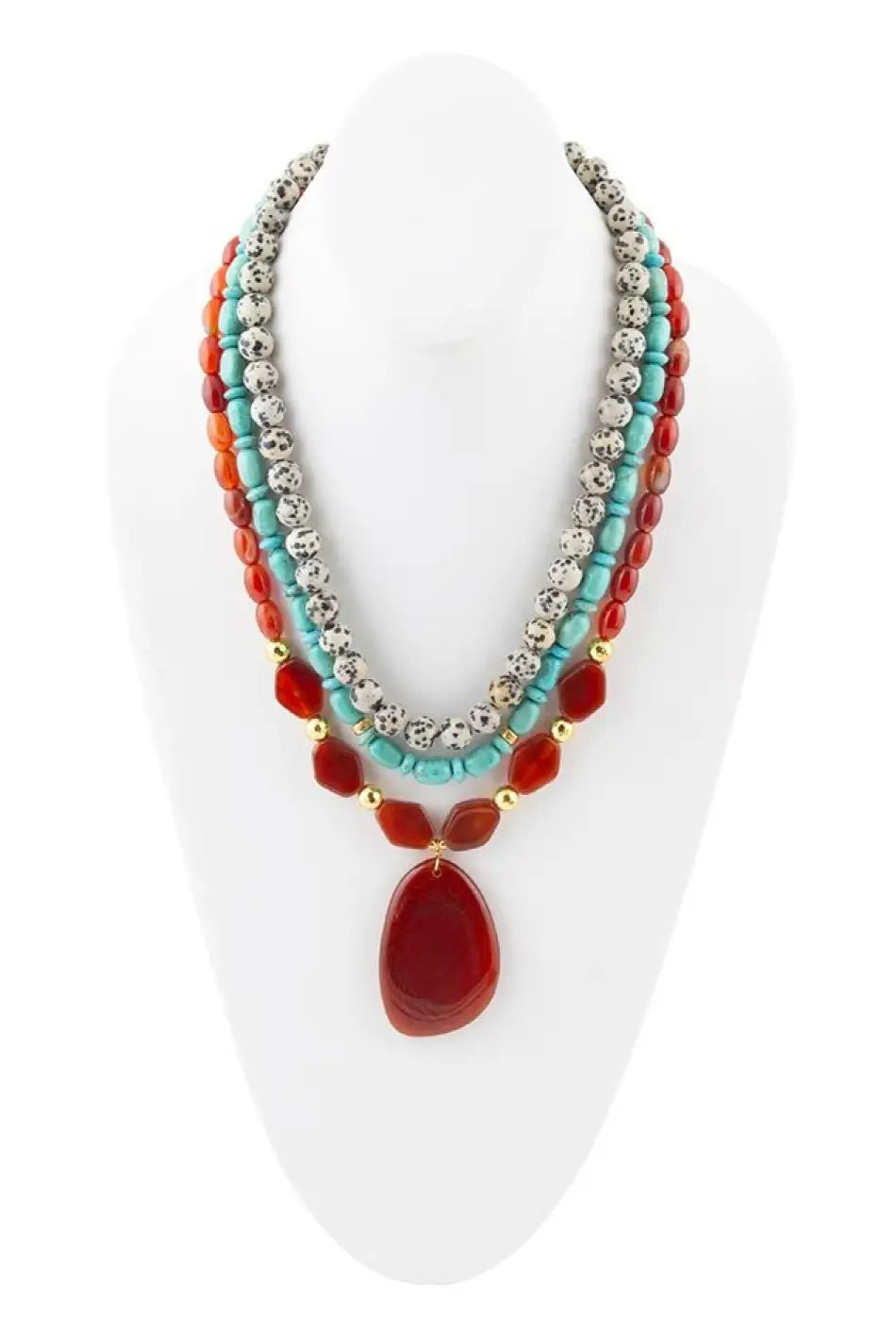Red Carnelian Colorful Golden Pendant Necklace - Necklaces