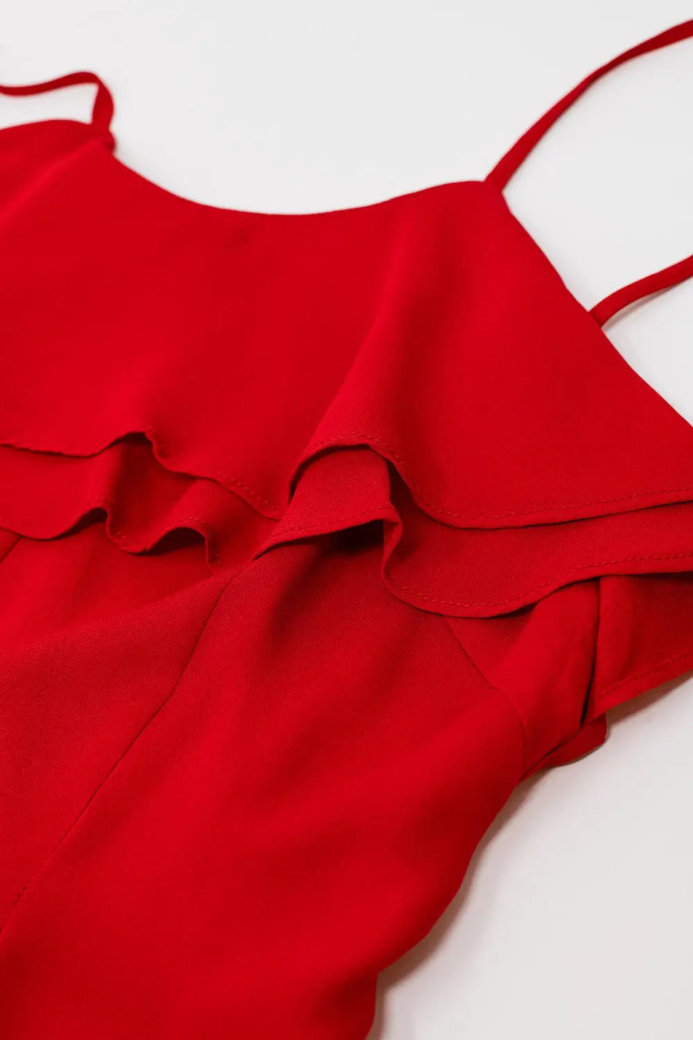 Red chiffon dress with straps and ruffles - Dresses
