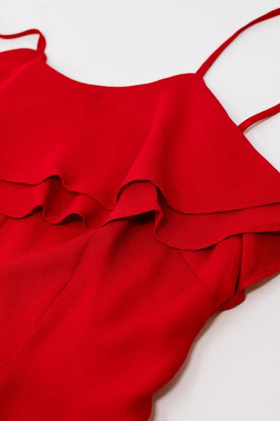 Red chiffon dress with straps and ruffles - Dresses