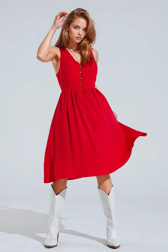 Red dress with button detail - Dresses