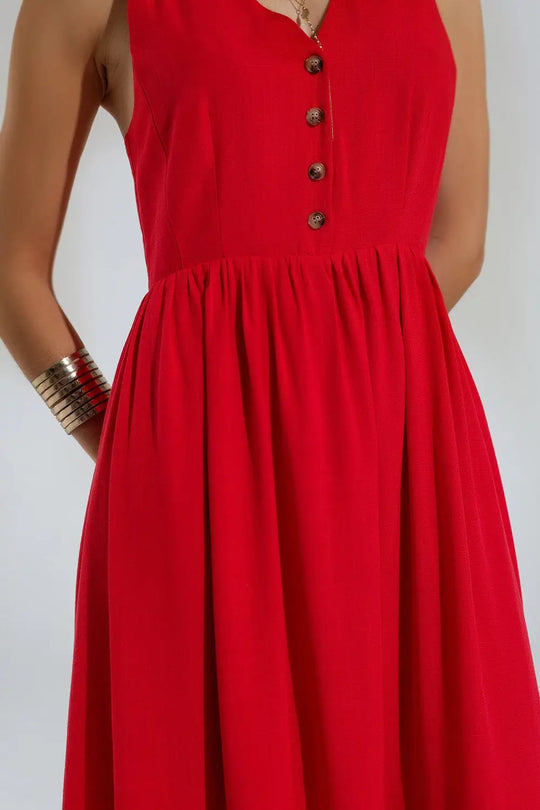 Red dress with button detail - Dresses