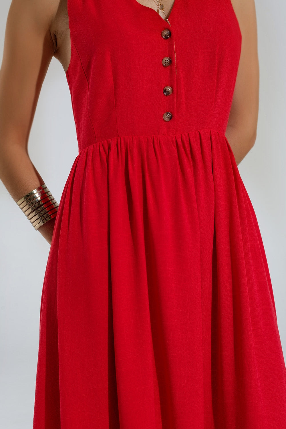 Red dress with button detail