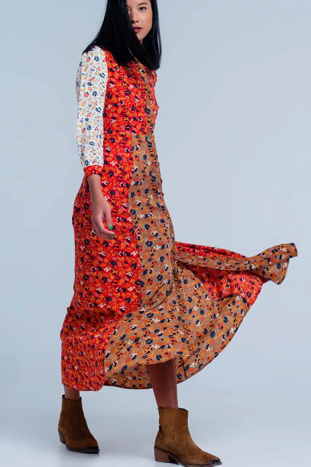 Red floral dress - Dresses