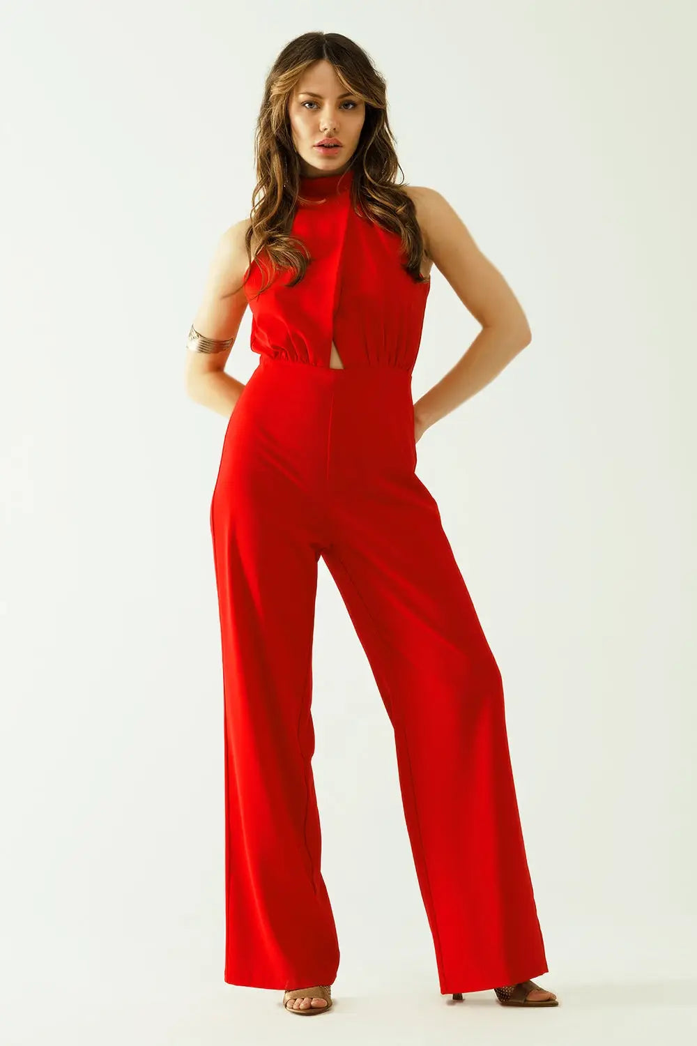 Red jumpuits with top crossed and high collar - Dresses