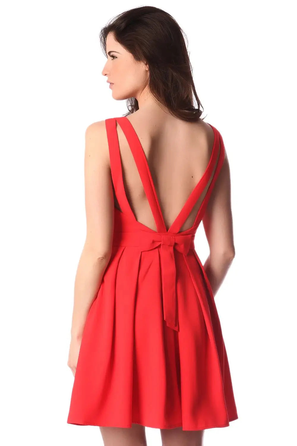 Red midi dress with open strap back and bow detail - Dresses