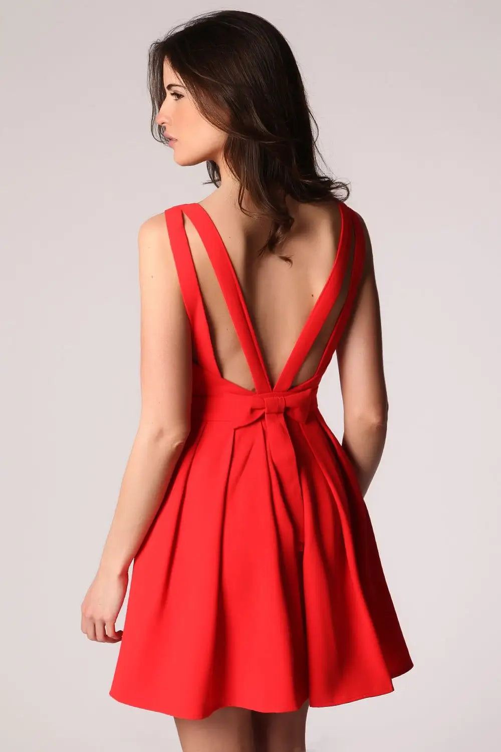 Red midi dress with open strap back and bow detail - Dresses