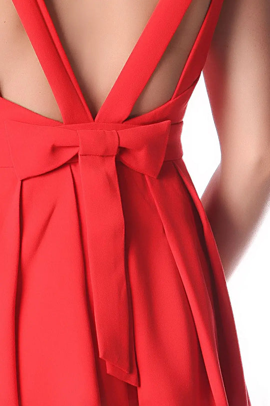 Red midi dress with open strap back and bow detail - Dresses