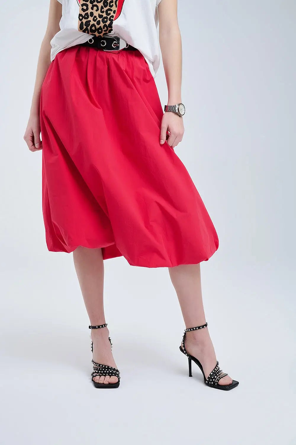 Red Mini Bubble Skirt in poplin fabric - Skirts