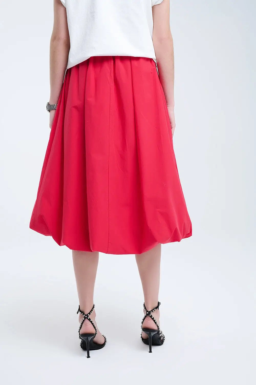 Red Mini Bubble Skirt in poplin fabric - Skirts