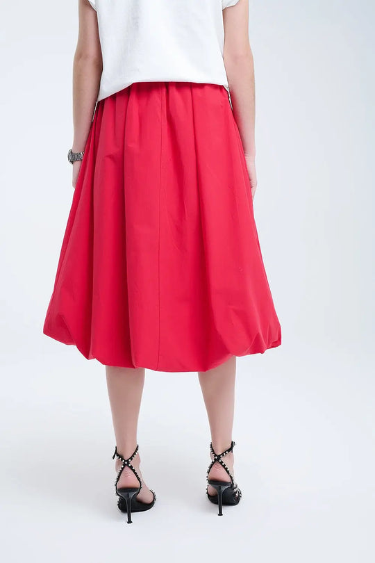 Red Mini Bubble Skirt in poplin fabric - Skirts