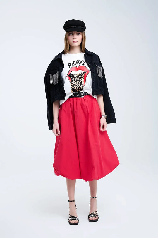 Red Mini Bubble Skirt in poplin fabric - Skirts