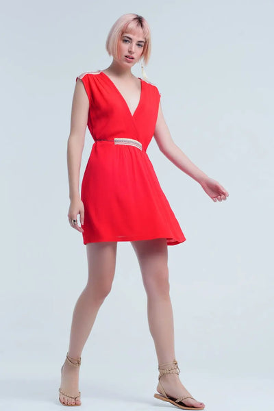 Red mini dress with embroidery - Dresses