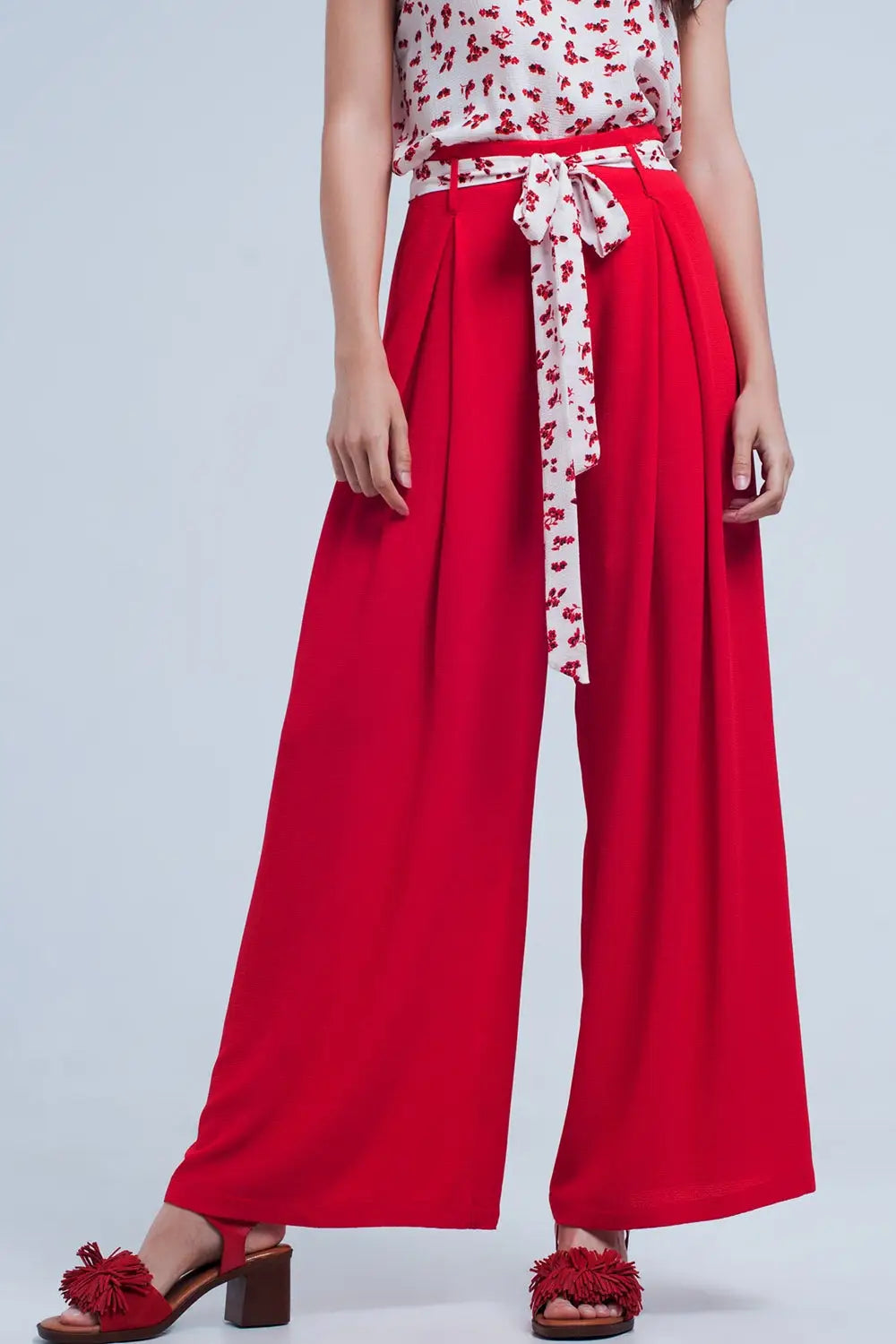 Red pants with floral belt - Pants