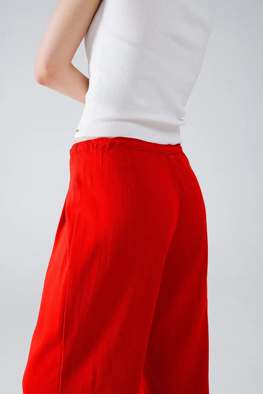 Red Relaxed Pants With Drawstring Closing And Side Pockets - Pants