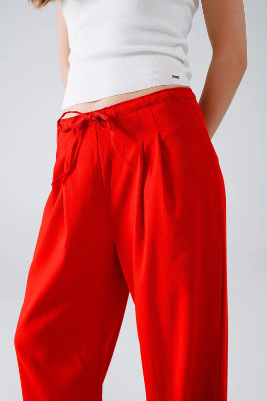 Red Relaxed Pants With Drawstring Closing And Side Pockets - Pants
