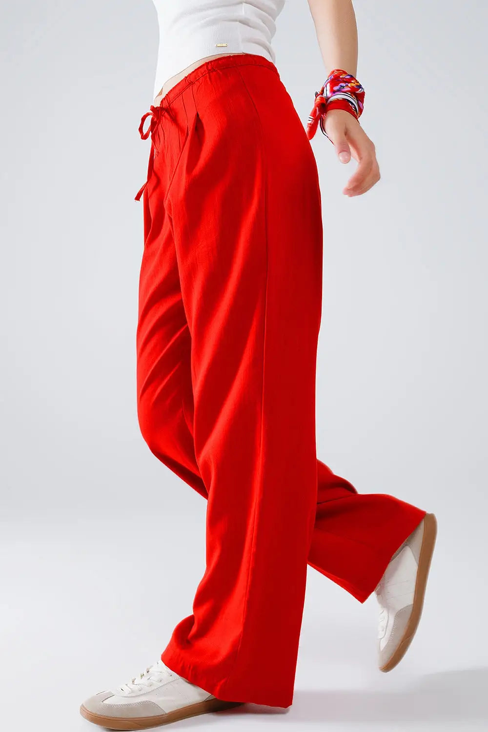 Red Relaxed Pants With Drawstring Closing And Side Pockets - Pants