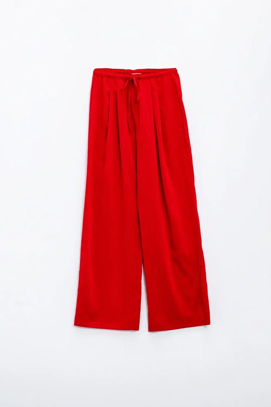 Red Relaxed Pants With Drawstring Closing And Side Pockets - Pants