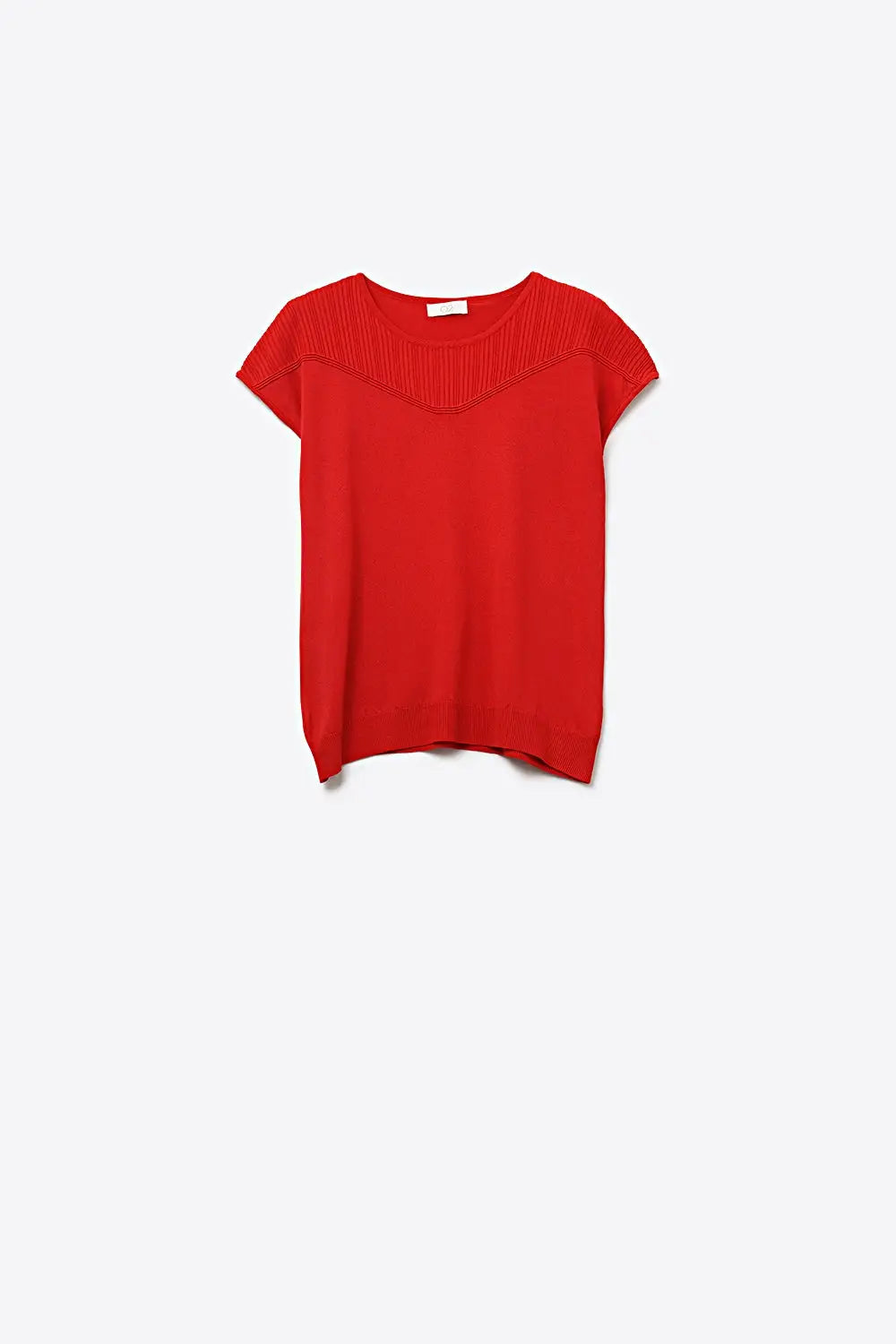 Q2 Red Ribbed Detail Fine Knit Cap Sleeve Top