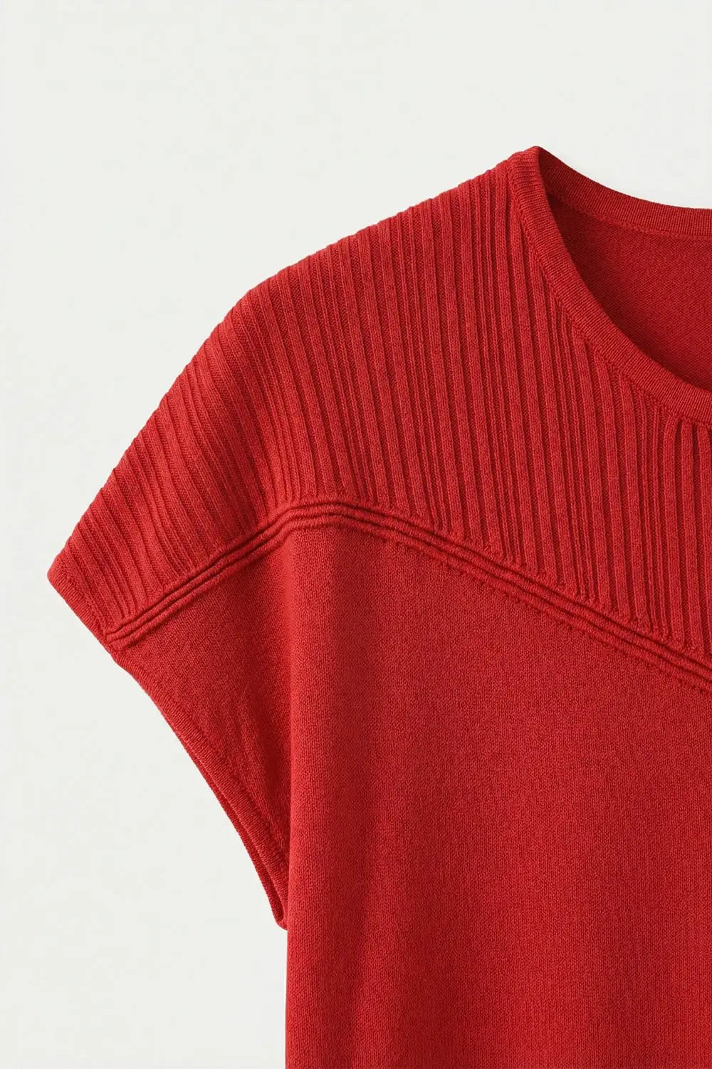 Red Ribbed Detail Fine Knit Cap Sleeve Top - One Size / Red