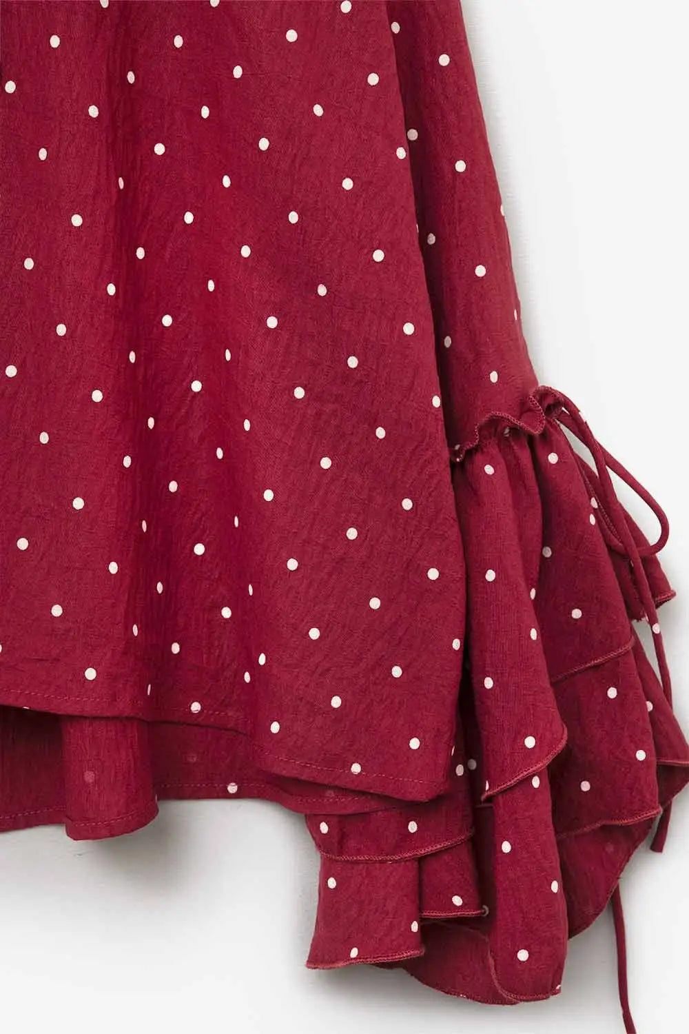 Red Ruffled Polka-Dot Blouse with Flared Sleeves - Tops
