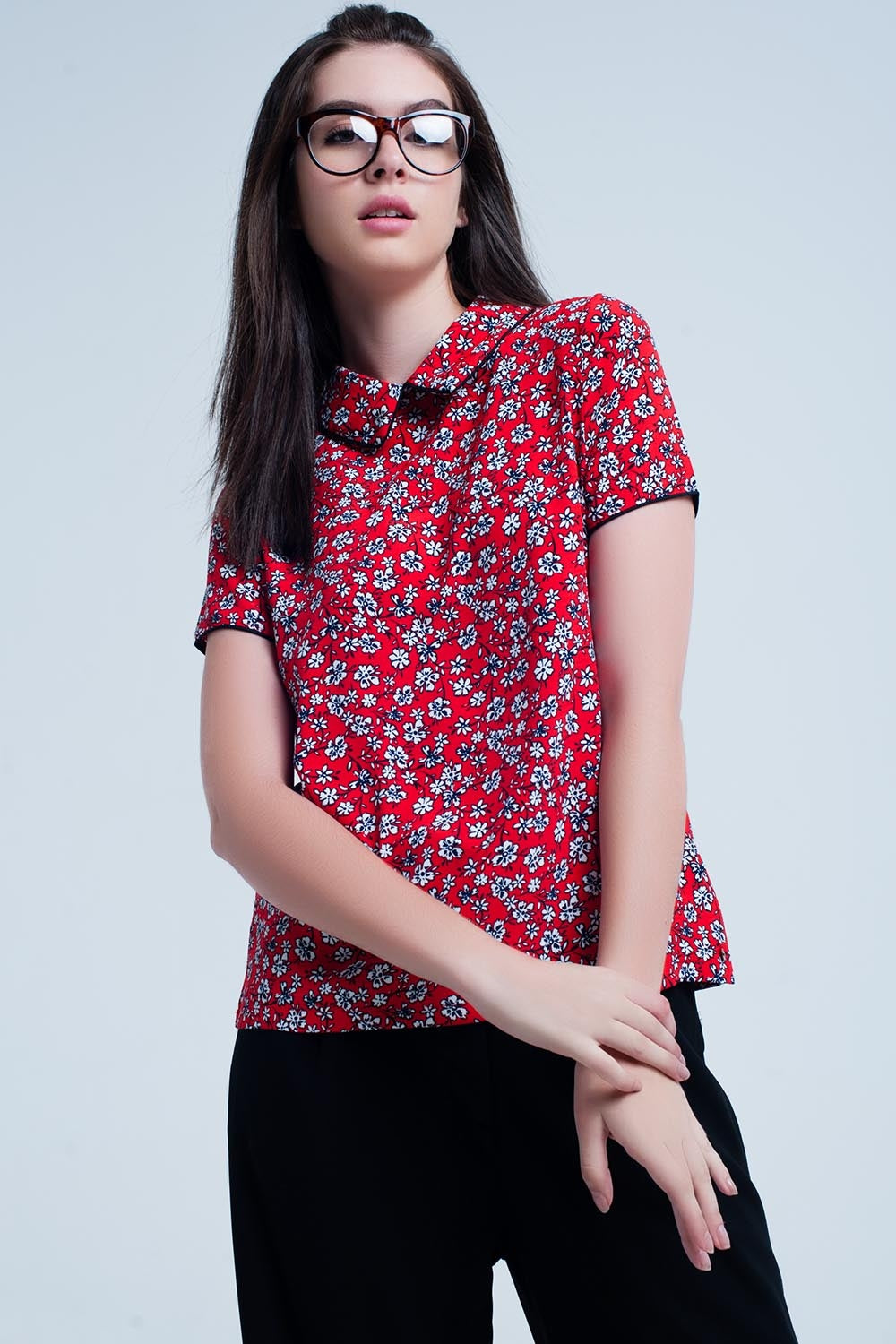 Red Shirt with white flowers print