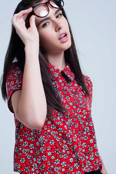 Red Shirt with white flowers print - Shirts