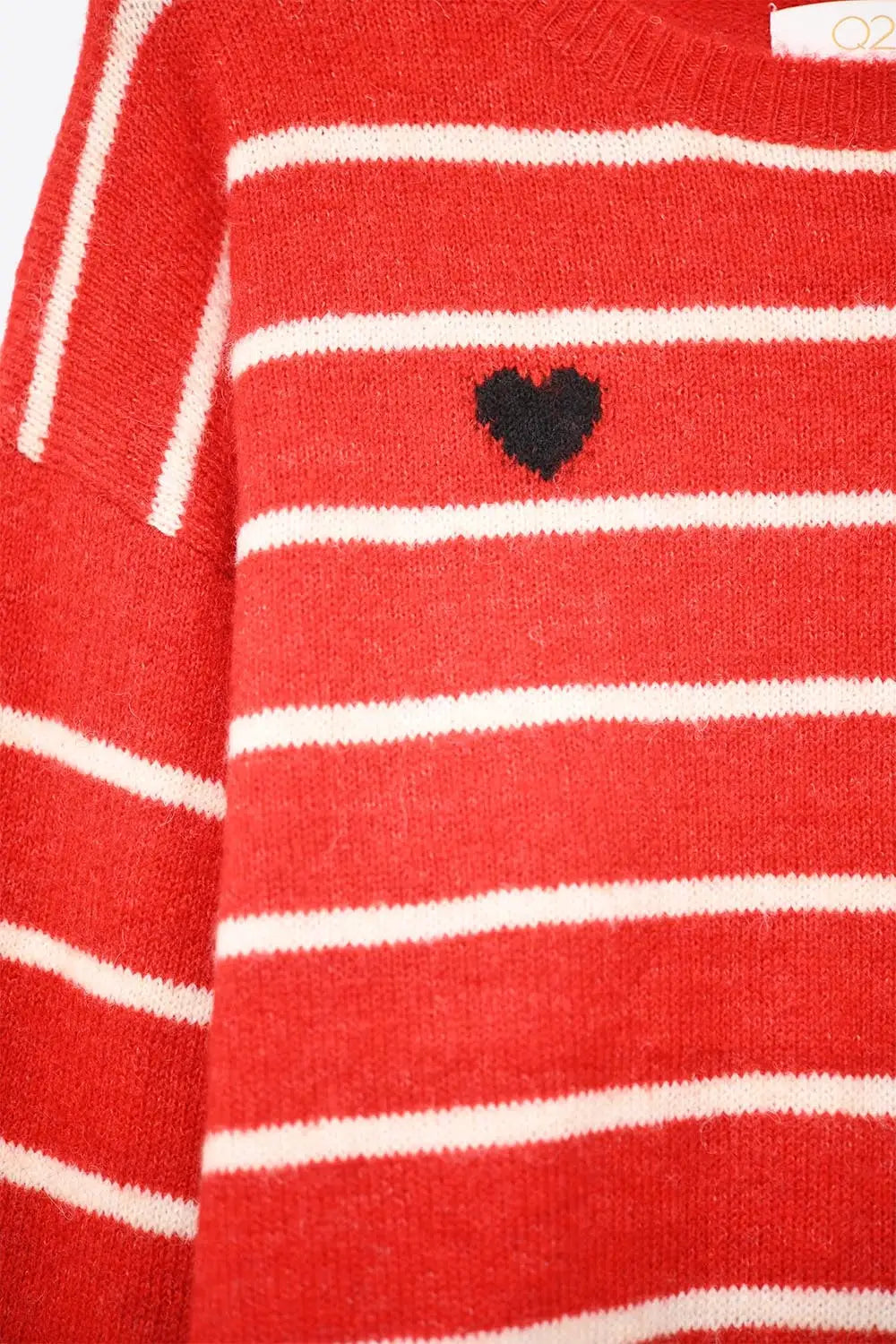 Red striped knit sweater with red heart detail - One Size / Red