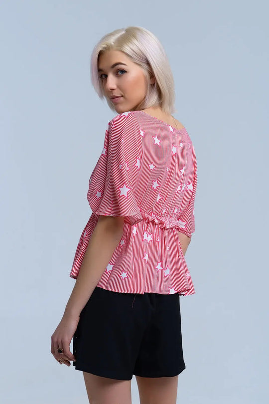 Red top with stars and ruffle - Tops