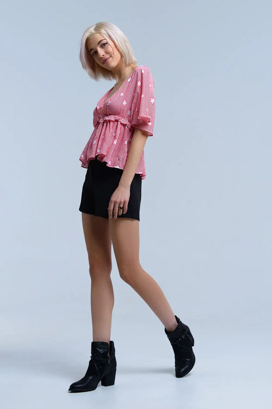 Red top with stars and ruffle - Tops