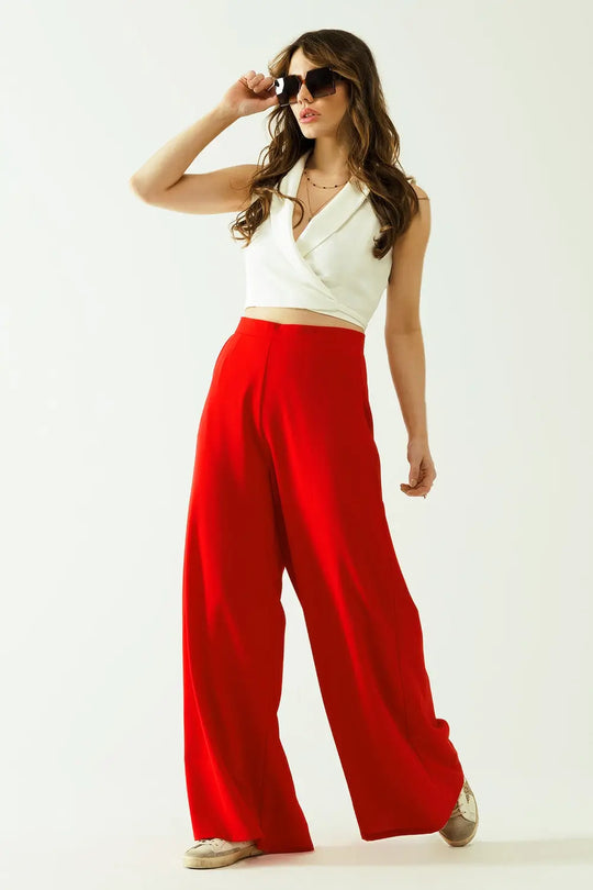 red wide leg Basic Flared Pants - Pants