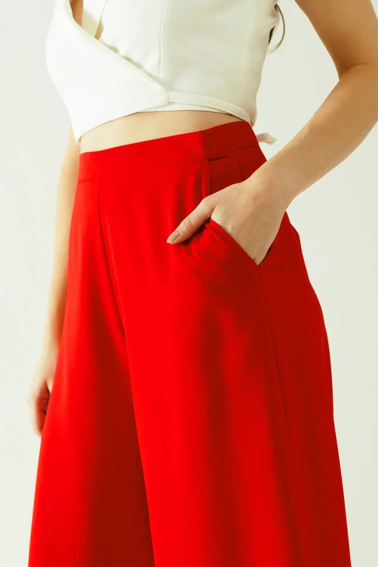 red wide leg Basic Flared Pants - Pants