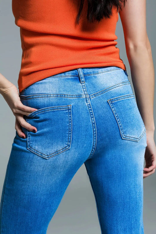 Regular Waist Skinny Jeans With Flared Legs in Light Wash - Jeans