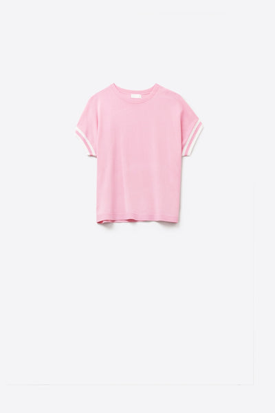 Q2 relafed fit Sweater In pink with white contrast detail